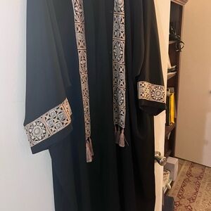 Black Embroidered Kaftan with Beige Accents abaya alshaikha brand 58inch long